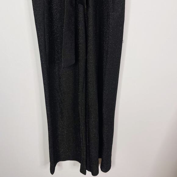 FRNCH Womens Small Black Alex Metallic Jumpsuit Tie Waist Faux Wrap Short Sleeve - Picture 5 of 13
